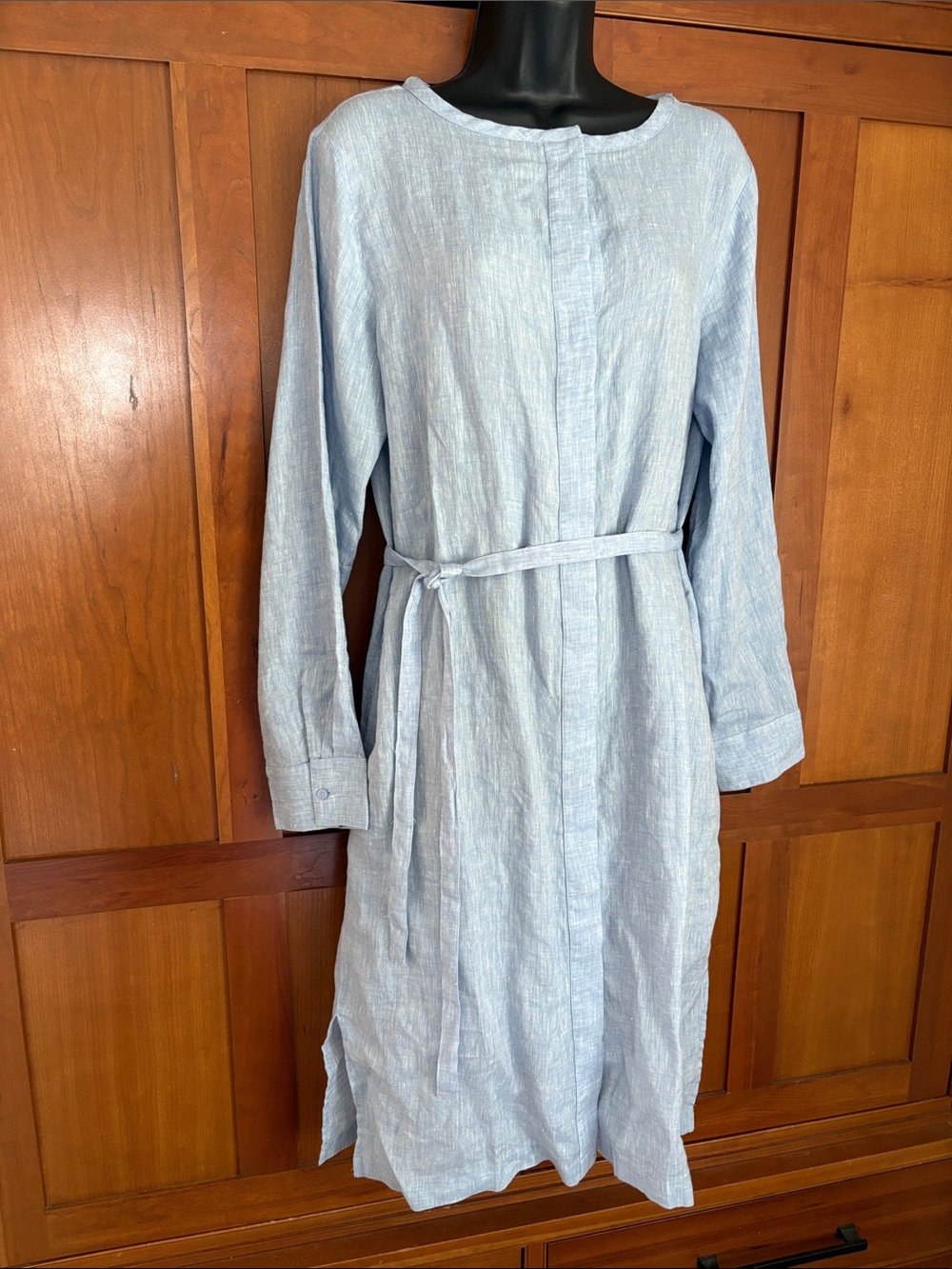 Haven Well Within Light Sky Blue Linen Belted Shirt Dress